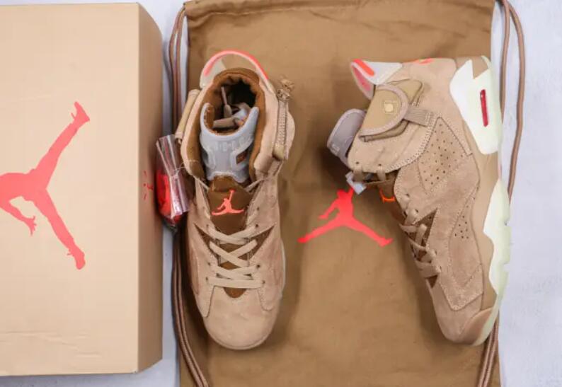 Air Jordan 6 x British Khaki TravisScott Khaki Brown Pocket Basketball Shoes